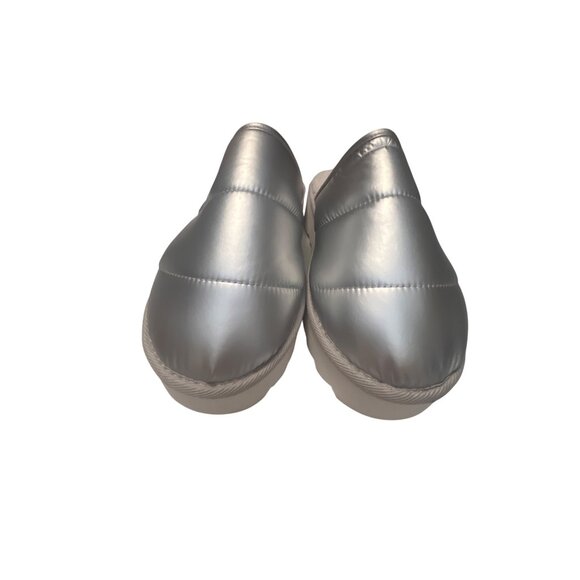 Womens Silver Quilted Platform Slide Slippers Size L 10/11 - Picture 2 of 7